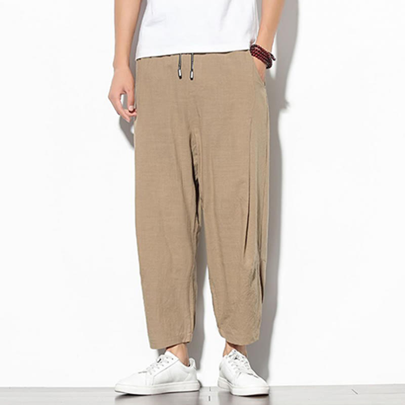 Buddha Stones Summer Men's 7-8 Length Cotton Linen Carrot Pants With Pockets - image 12