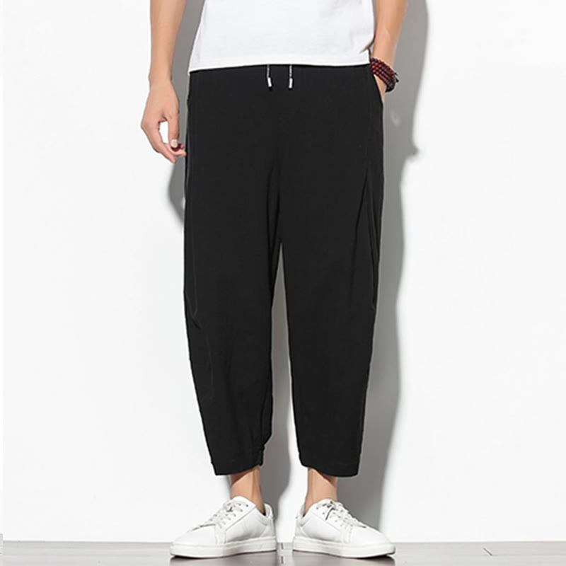 Buddha Stones Summer Men's 7-8 Length Cotton Linen Carrot Pants With Pockets - image 16