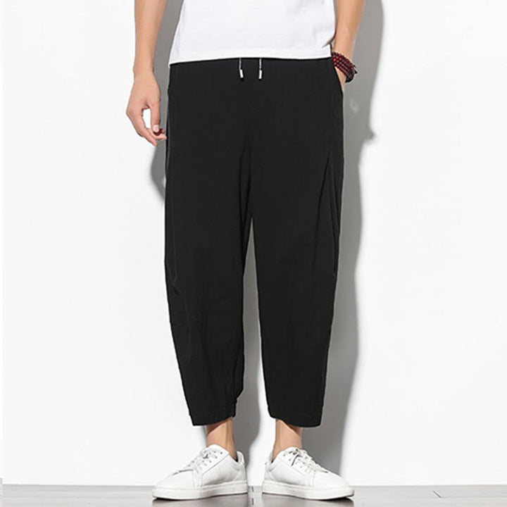 Buddha Stones Summer Men's 7-8 Length Cotton Linen Carrot Pants With Pockets - image 16