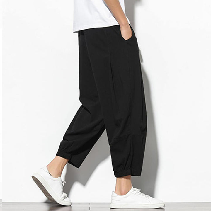 Buddha Stones Summer Men's 7-8 Length Cotton Linen Carrot Pants With Pockets - image 17