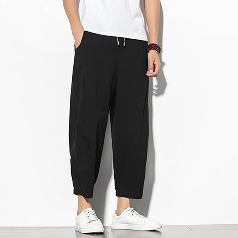 Buddha Stones Summer Men's 7-8 Length Cotton Linen Carrot Pants With Pockets - image 20