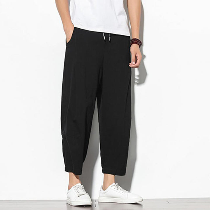 Buddha Stones Summer Men's 7-8 Length Cotton Linen Carrot Pants With Pockets - image 20