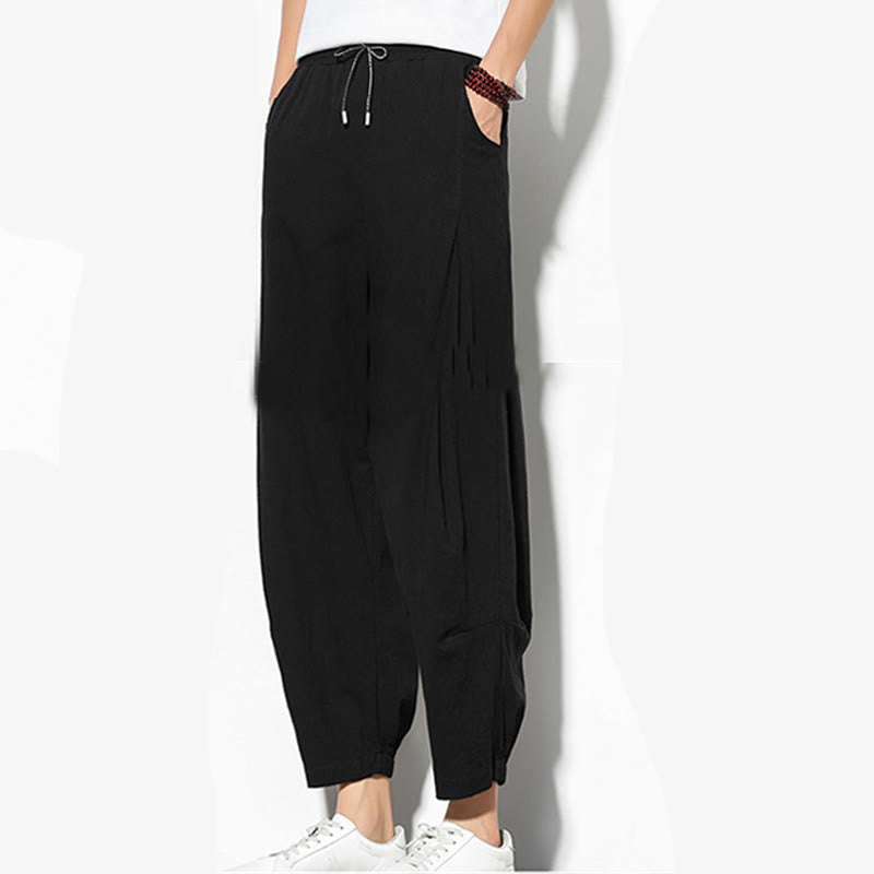 Buddha Stones Summer Men's 7-8 Length Cotton Linen Carrot Pants With Pockets - image 21