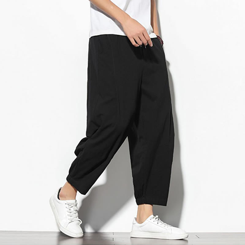 Buddha Stones Summer Men's 7-8 Length Cotton Linen Carrot Pants With Pockets - image 19