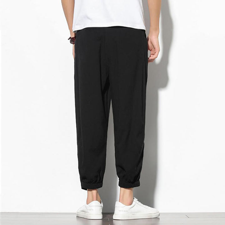 Buddha Stones Summer Men's 7-8 Length Cotton Linen Carrot Pants With Pockets - image 18
