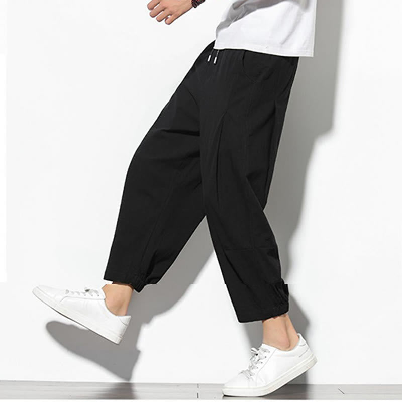 Buddha Stones Summer Men's 7-8 Length Cotton Linen Carrot Pants With Pockets - image 21