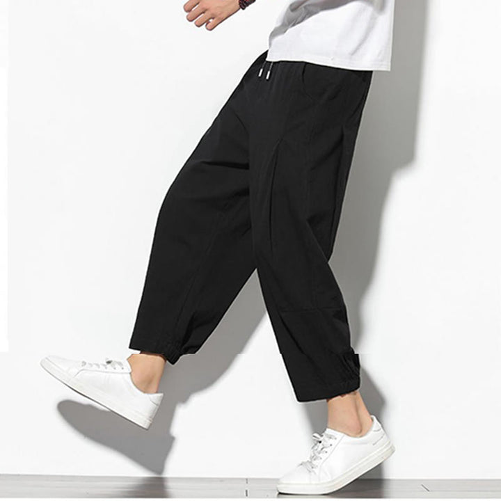 Buddha Stones Summer Men's 7-8 Length Cotton Linen Carrot Pants With Pockets - image 21