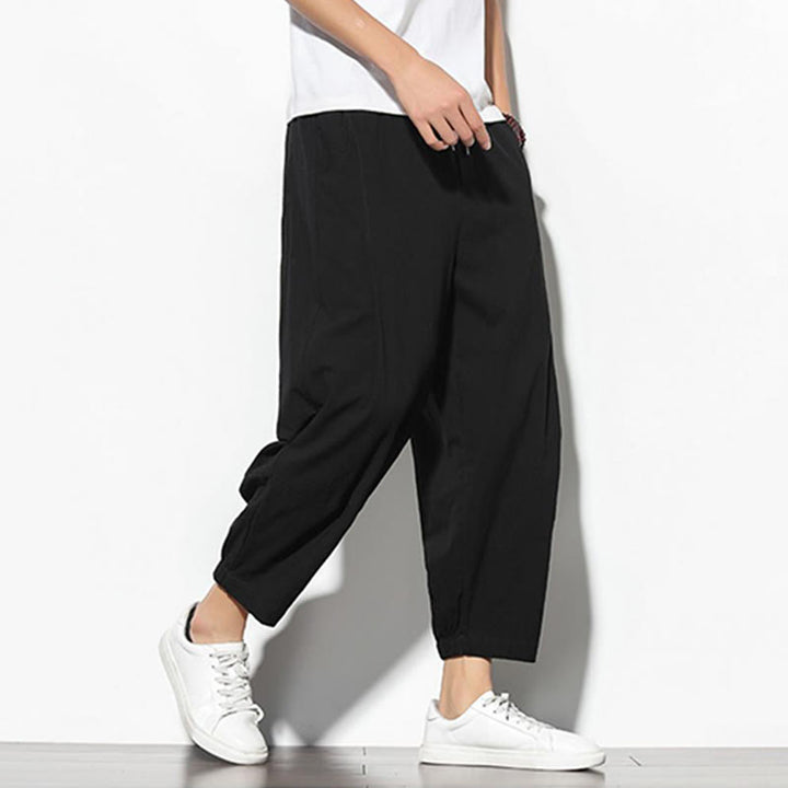 Buddha Stones Summer Men's 7-8 Length Cotton Linen Carrot Pants With Pockets - image 18