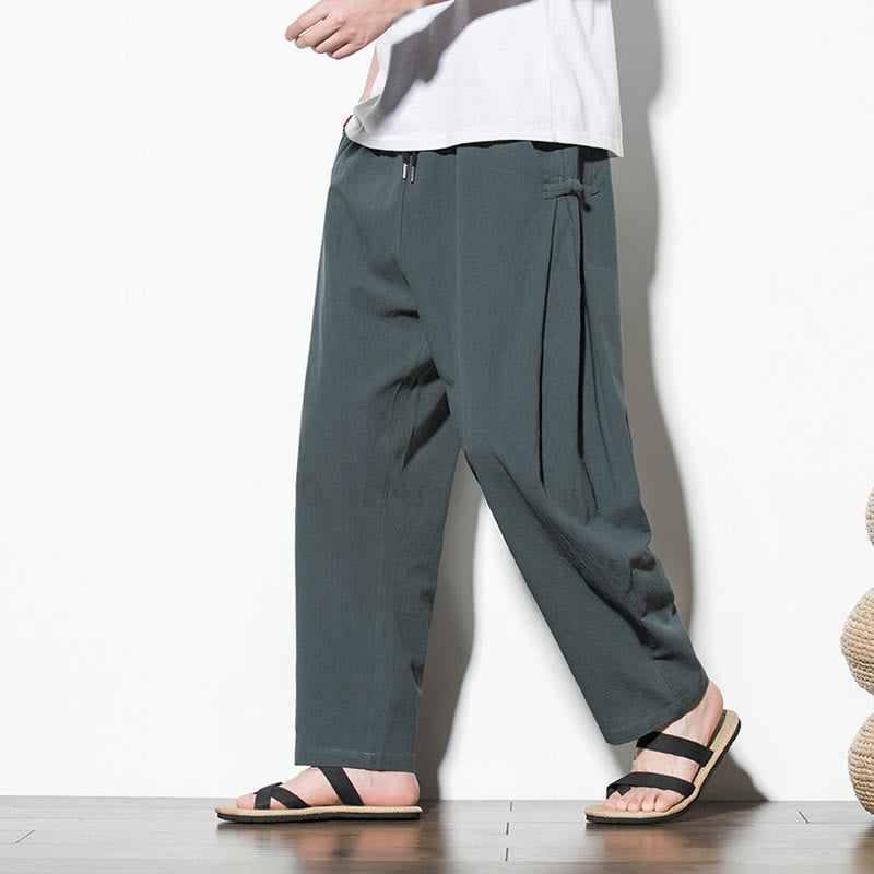 Buddha Stones Summer Side Frog-Button Design Men's Cotton Linen Pants With Pockets - Gray - US/UK/AU46，EU56 (5XL) - image 1