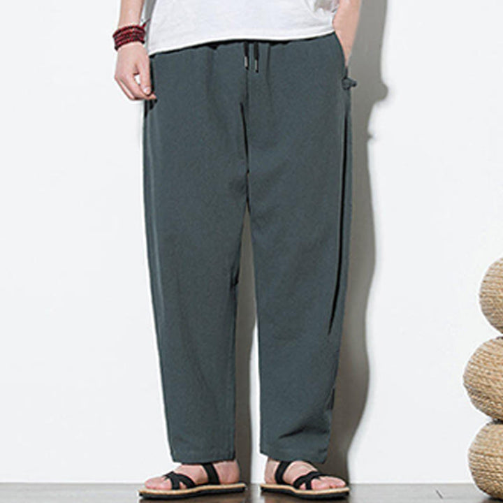 Buddha Stones Summer Side Frog-Button Design Men's Cotton Linen Pants With Pockets - image 6