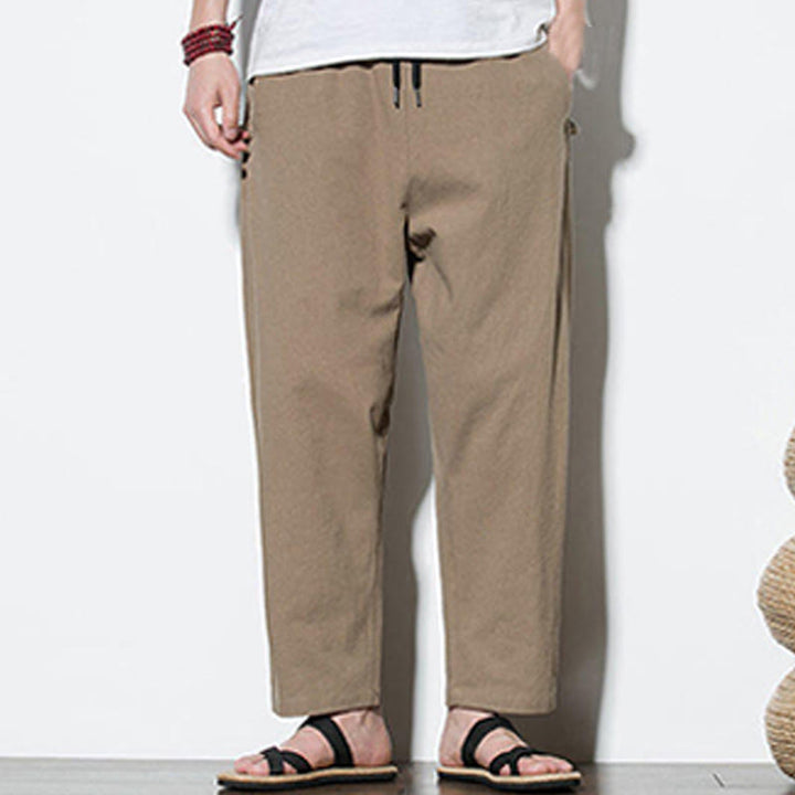Buddha Stones Summer Side Frog-Button Design Men's Cotton Linen Pants With Pockets - image 15