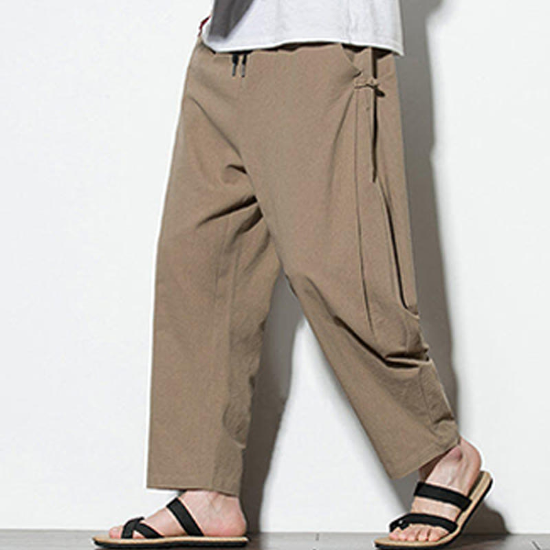 Buddha Stones Summer Side Frog-Button Design Men's Cotton Linen Pants With Pockets - image 16