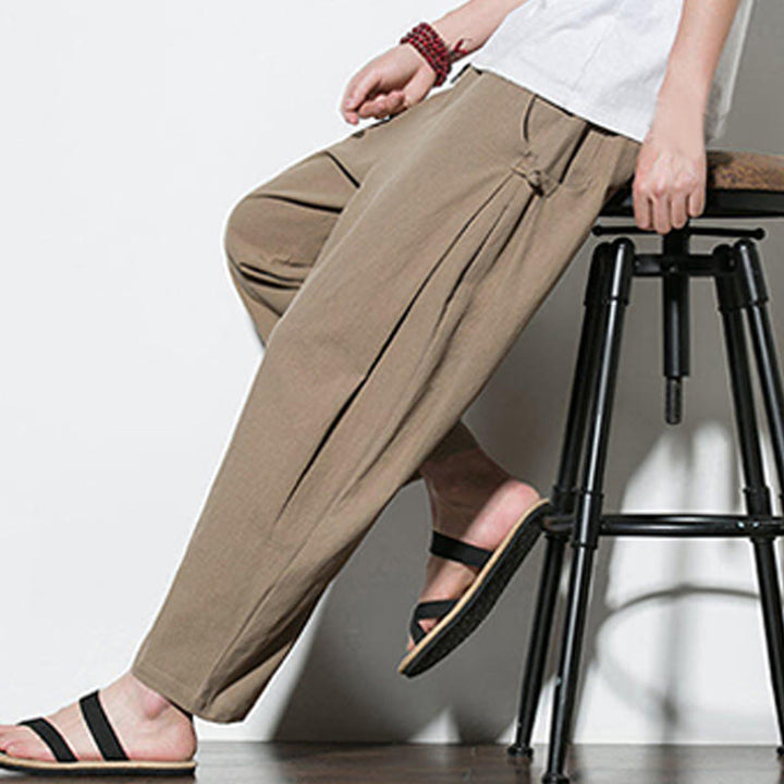 Buddha Stones Summer Side Frog-Button Design Men's Cotton Linen Pants With Pockets - image 17