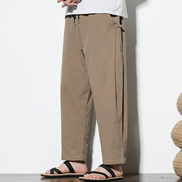 Buddha Stones Summer Side Frog-Button Design Men's Cotton Linen Pants With Pockets - image 14