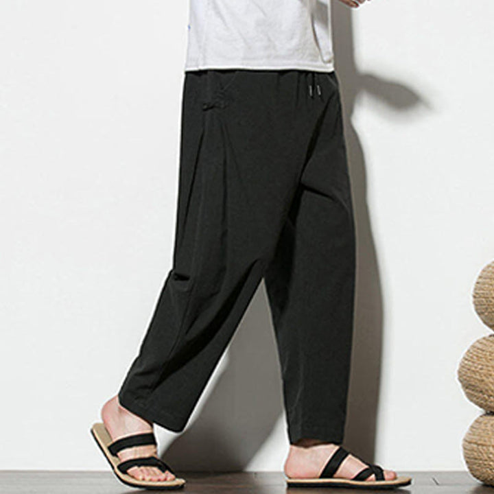 Buddha Stones Summer Side Frog-Button Design Men's Cotton Linen Pants With Pockets - image 21