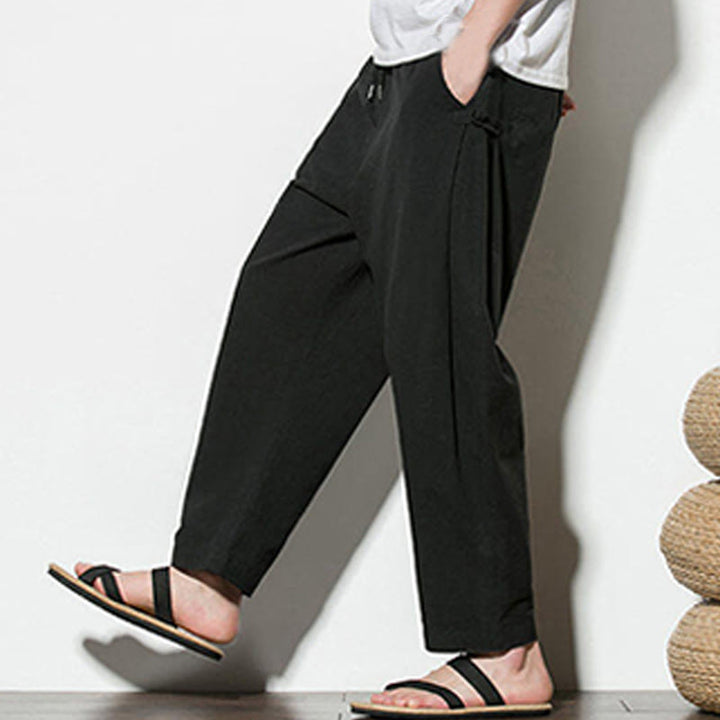 Buddha Stones Summer Side Frog-Button Design Men's Cotton Linen Pants With Pockets - image 24