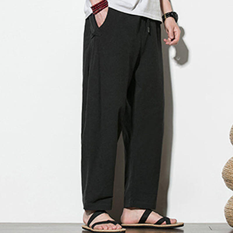 Buddha Stones Summer Side Frog-Button Design Men's Cotton Linen Pants With Pockets - image 19
