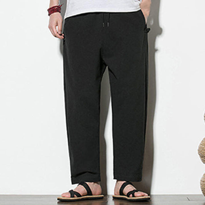 Buddha Stones Summer Side Frog-Button Design Men's Cotton Linen Pants With Pockets - image 22