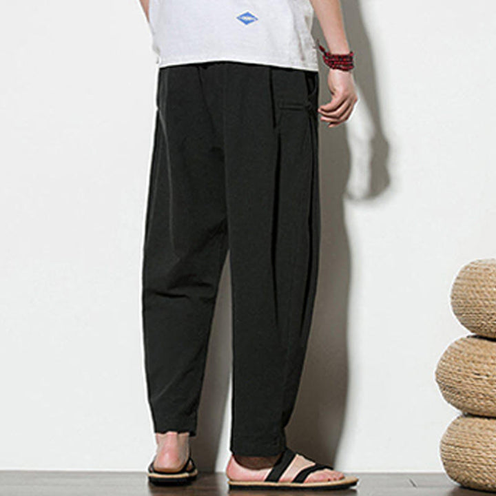 Buddha Stones Summer Side Frog-Button Design Men's Cotton Linen Pants With Pockets - image 20