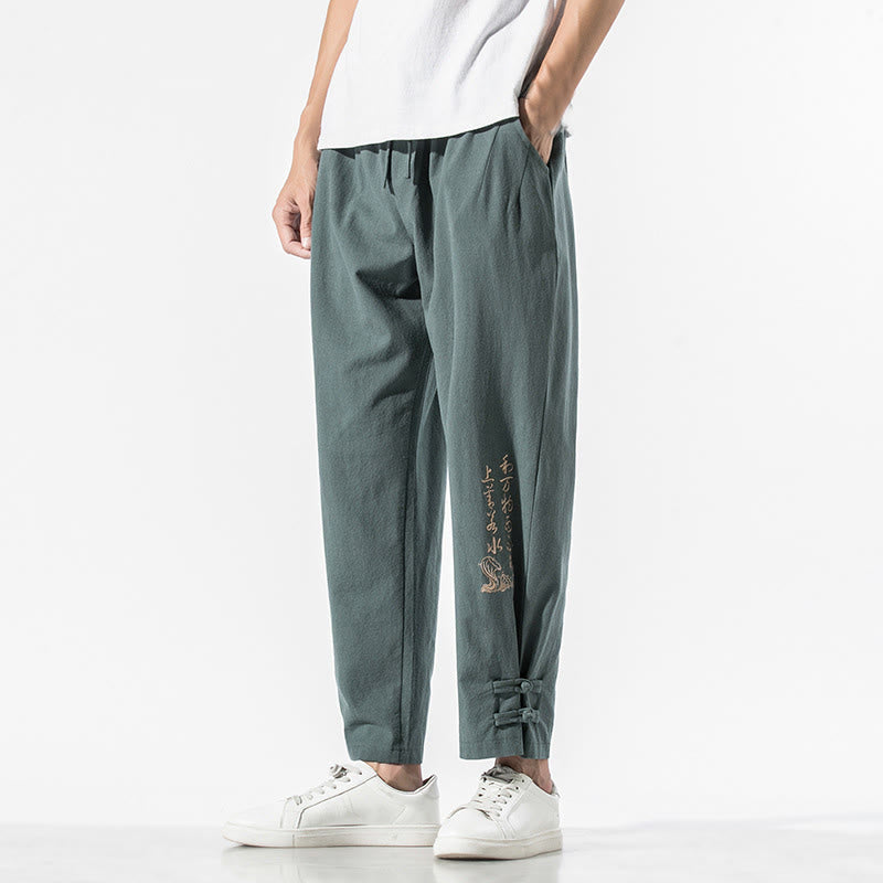 Buddha Stones Summer Chinese Characters Embroidery Men's Cotton Linen Pants With Pockets - CadetBlue - US/UK/AU46，EU56 (5XL) - image 21