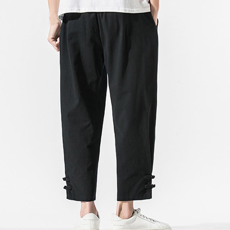 Buddha Stones Summer Chinese Characters Embroidery Men's Cotton Linen Pants With Pockets - image 3