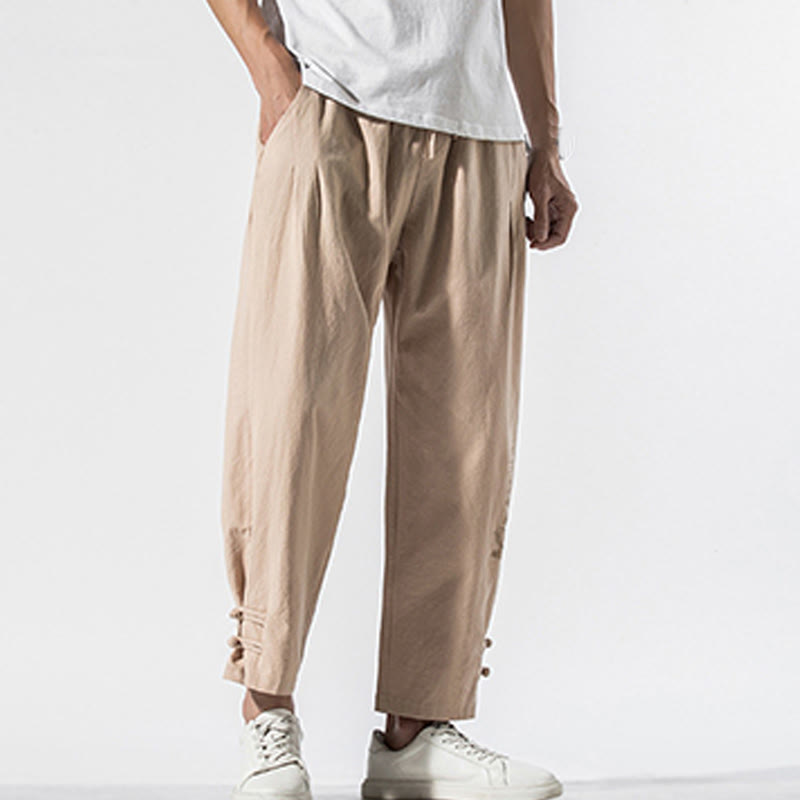 Buddha Stones Summer Chinese Characters Embroidery Men's Cotton Linen Pants With Pockets - image 15