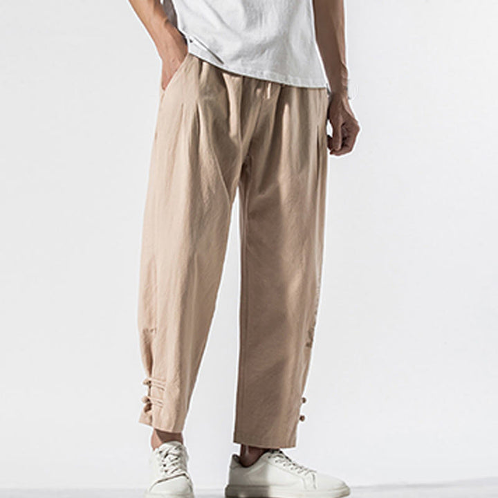 Buddha Stones Summer Chinese Characters Embroidery Men's Cotton Linen Pants With Pockets - image 16