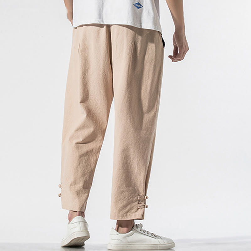 Buddha Stones Summer Chinese Characters Embroidery Men's Cotton Linen Pants With Pockets - image 15