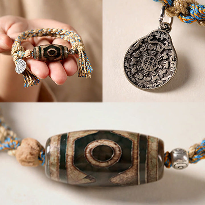 Buddha Stones Handmade Tibetan Dzi Bead Wealth Protection Braided String Bracelet - image 9