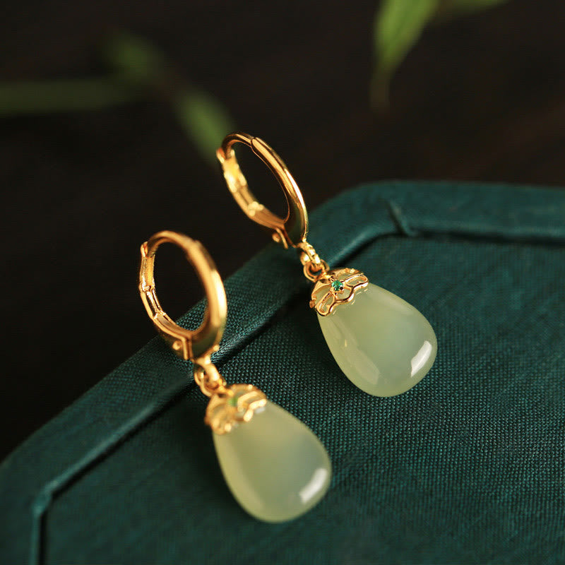 Buddha Stones Green Chalcedony Water Drop Strength Copper Posts Earrings - image 8