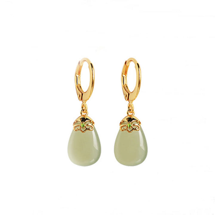 Buddha Stones Green Chalcedony Water Drop Strength Copper Posts Earrings - image 17