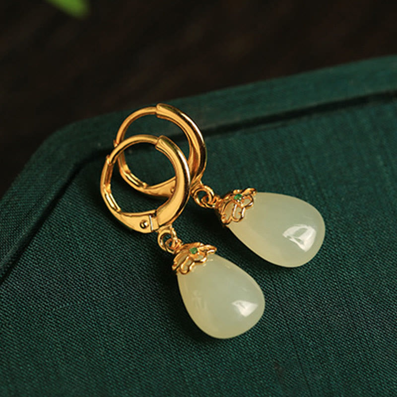 Buddha Stones Green Chalcedony Water Drop Strength Copper Posts Earrings - image 14