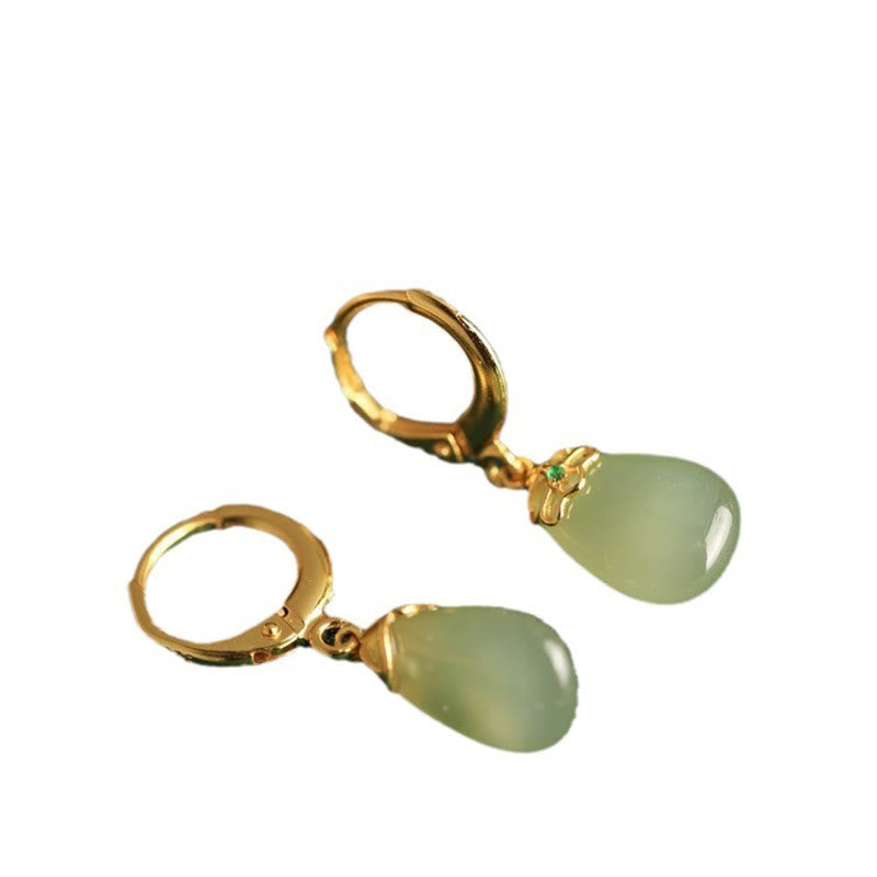 Buddha Stones Green Chalcedony Water Drop Strength Copper Posts Earrings - image 16