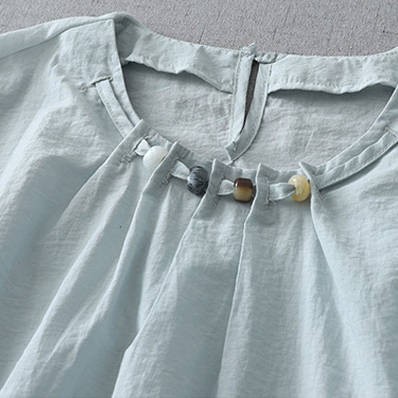 Buddha Stones Beads Crew Neck Design Cotton Short Sleeve Women's Shirt - image 3
