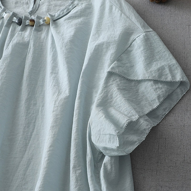 Buddha Stones Beads Crew Neck Design Cotton Short Sleeve Women's Shirt - image 4