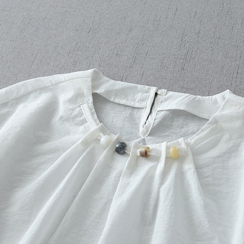 Buddha Stones Beads Crew Neck Design Cotton Short Sleeve Women's Shirt - image 8