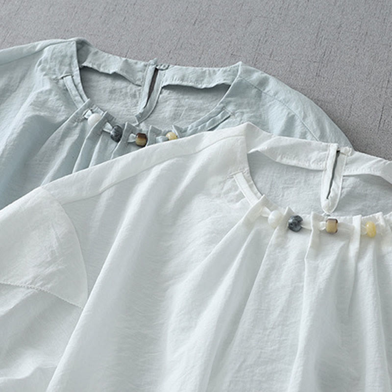 Buddha Stones Beads Crew Neck Design Cotton Short Sleeve Women's Shirt - image 15