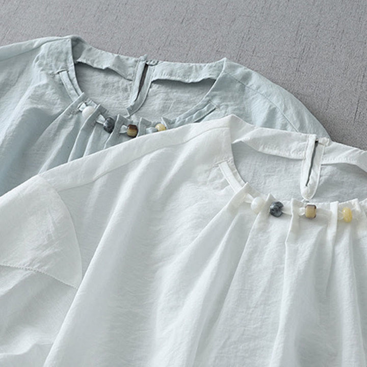 Buddha Stones Beads Crew Neck Design Cotton Short Sleeve Women's Shirt - image 15