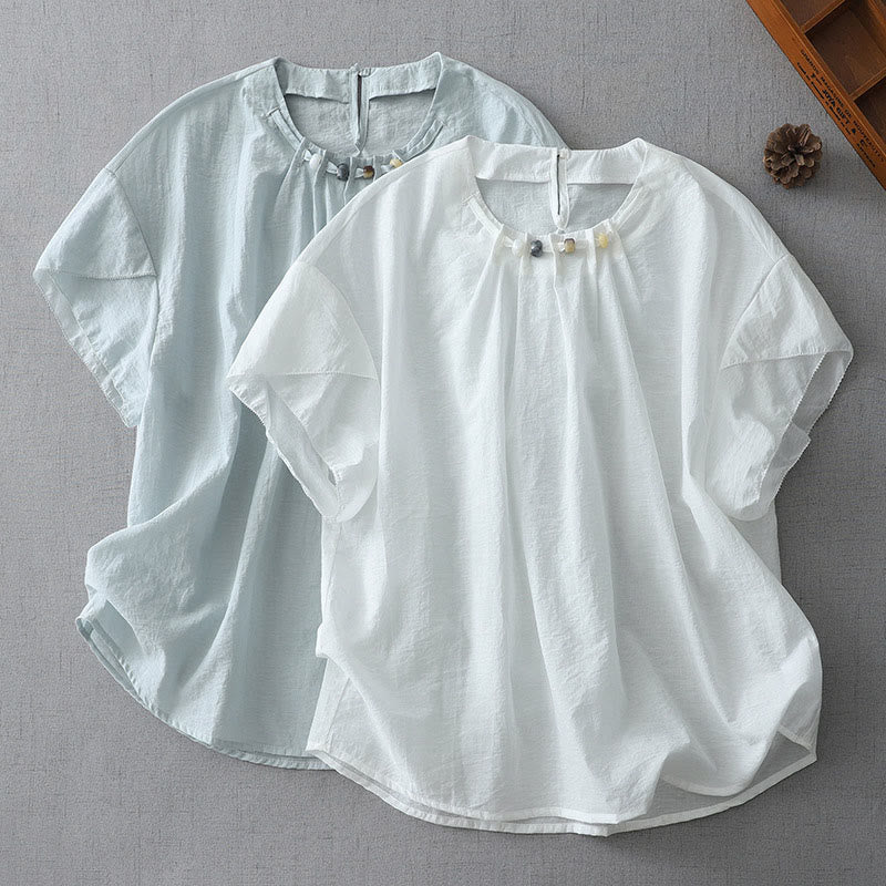 Buddha Stones Beads Crew Neck Design Cotton Short Sleeve Women's Shirt - image 2