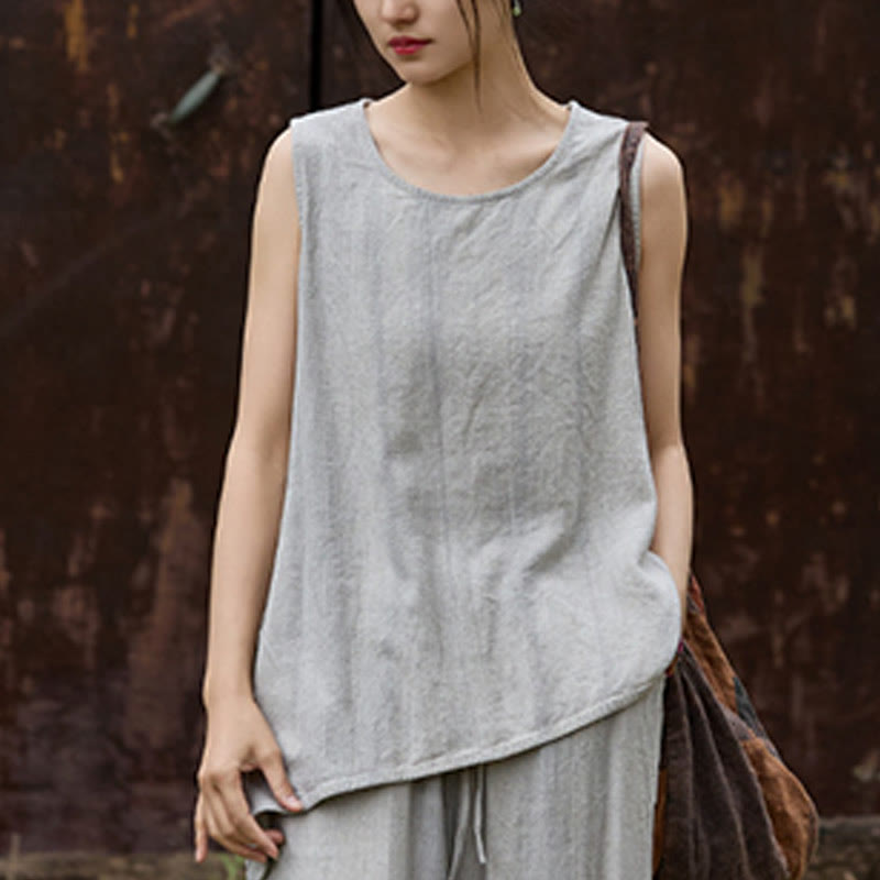 Buddha Stones Summer Tie-dye Linen Crew Neck Sleeveless Women's Vest - image 19