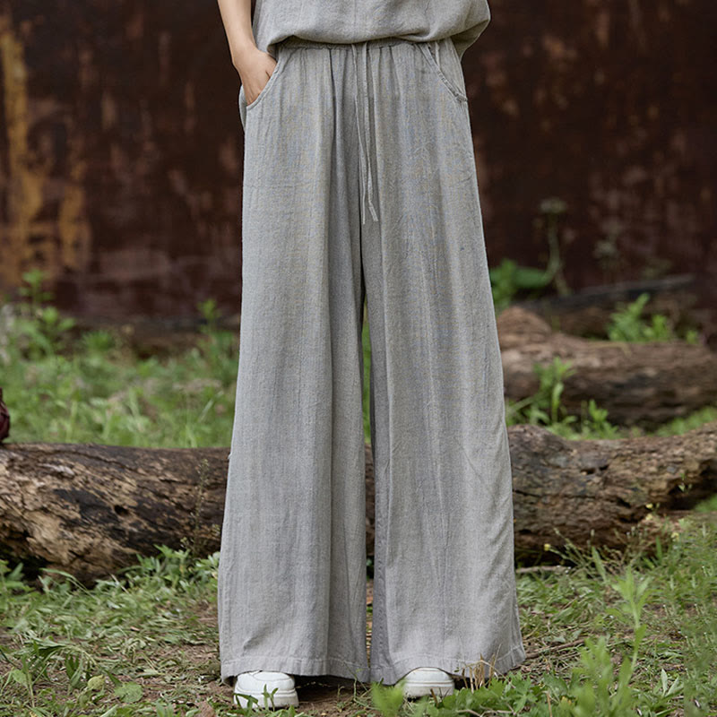 Buddha Stones Casual Tie-Dye Women's Linen Wide Leg Pants With Pockets - LightGrey - US4，UK/AU8，EU36 (F) - image 16
