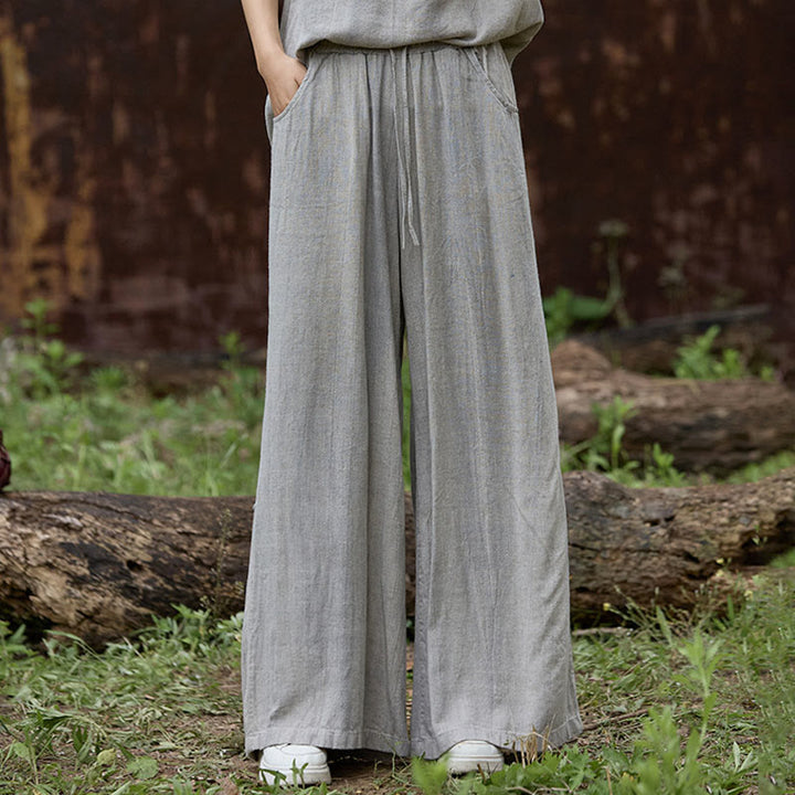 Buddha Stones Casual Tie-Dye Women's Linen Wide Leg Pants With Pockets - LightGrey - US4，UK/AU8，EU36 (F) - image 16