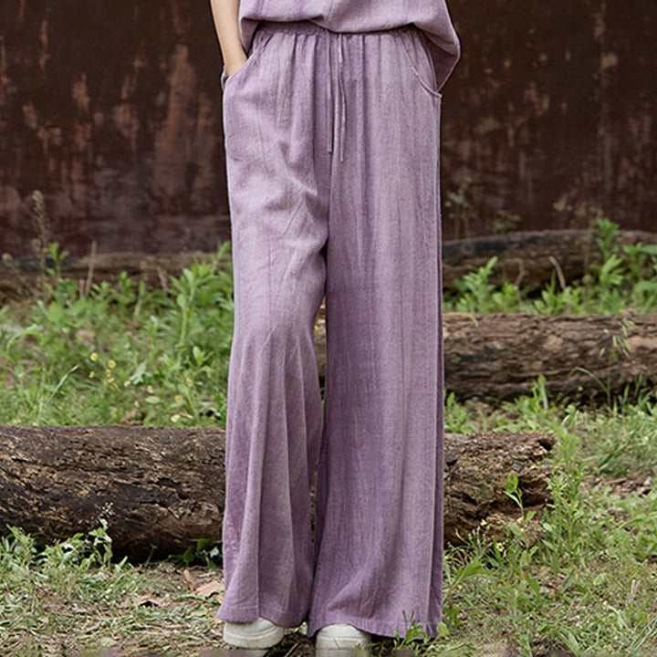 Buddha Stones Casual Tie-Dye Women's Linen Wide Leg Pants With Pockets - image 2