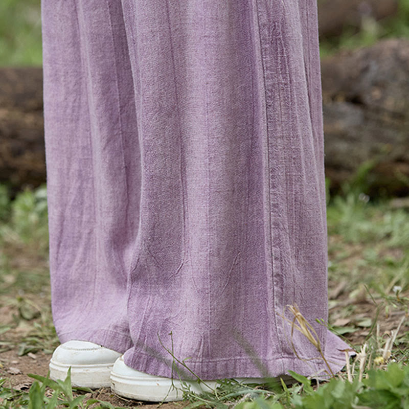 Buddha Stones Casual Tie-Dye Women's Linen Wide Leg Pants With Pockets - image 8