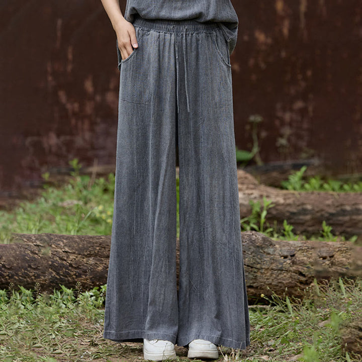 Buddha Stones Casual Tie-Dye Women's Linen Wide Leg Pants With Pockets - image 10
