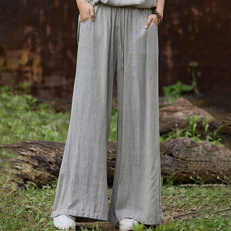 Buddha Stones Casual Tie-Dye Women's Linen Wide Leg Pants With Pockets - image 18