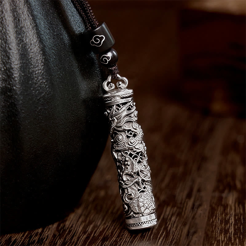 Buddha Stones Copper Fu Character Dragon Pattern Balance Pendant Necklace - image 1