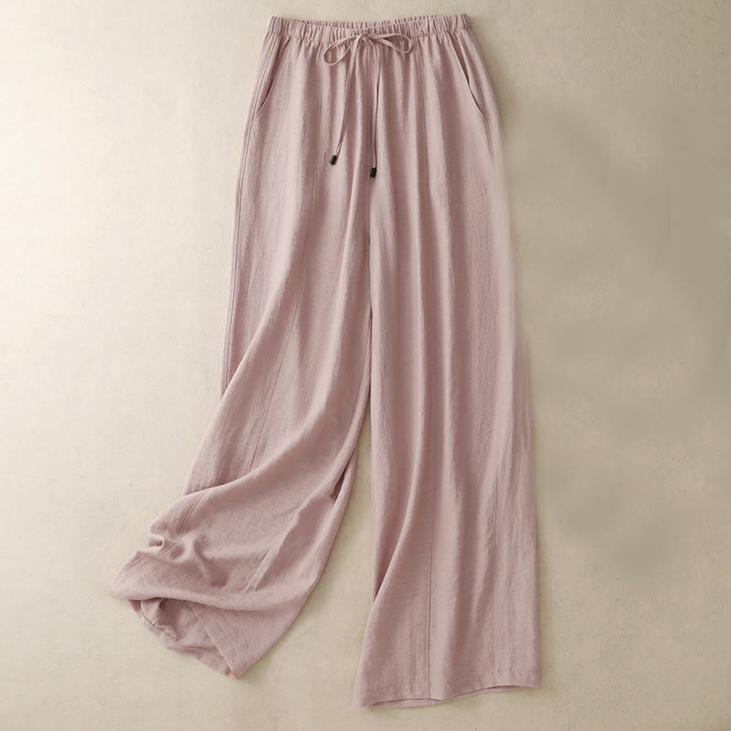 Buddha Stones Summer Drawstring Design Women's Wide Leg Pants With Pockets - Pink - US8-10，UK/AU12-14，EU40-42 (2XL) - image 1