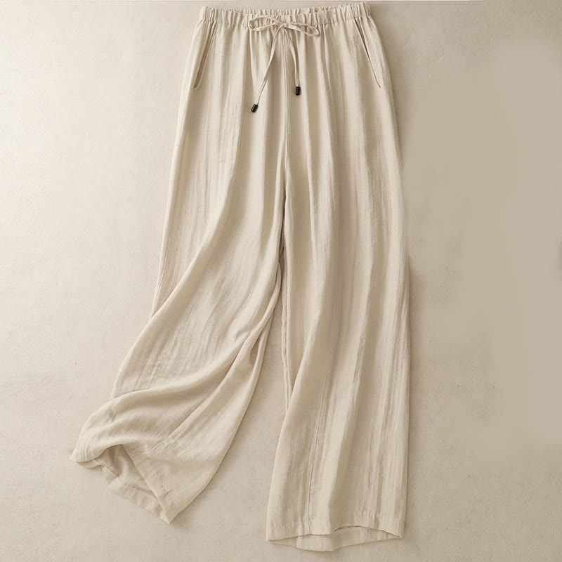 Buddha Stones Summer Drawstring Design Women's Wide Leg Pants With Pockets - Beige - US8-10，UK/AU12-14，EU40-42 (2XL) - image 7