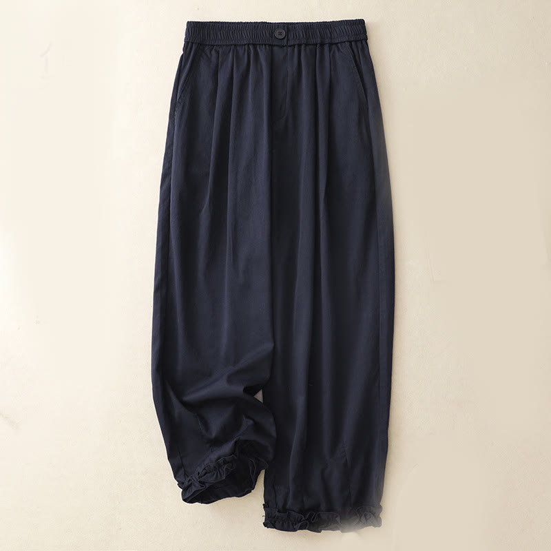 Buddha Stones Summer Button Ruffled Ankle-Length Women's Pants With Pockets - MidnightBlue - US8-10，UK/AU12-14，EU40-42 (2XL) - image 1